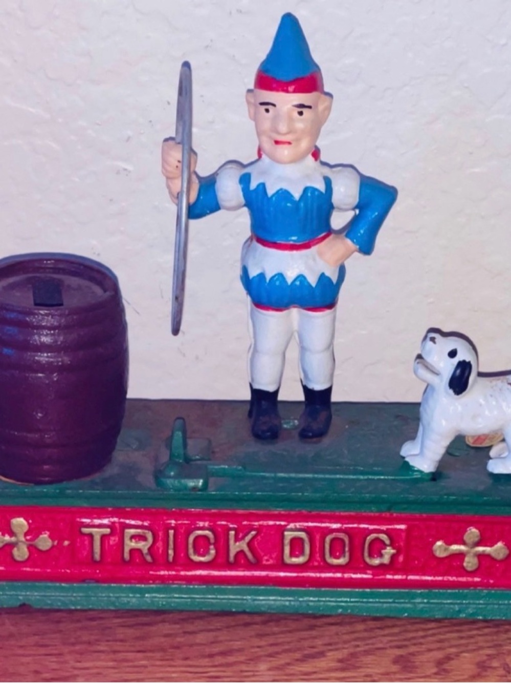 Vintage Cast Iron Metal Trick Circus Dog Coin Bank
